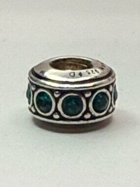 Chamilia Sterling Silver Teal Green Crystal Spacer Charm Threaded Retired